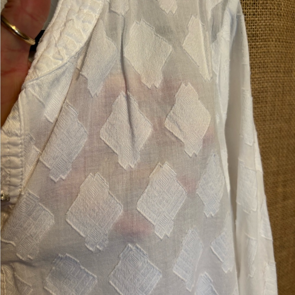 Liz Claiborne White Textured Long Sleeve Henley Style Blouse - Picture 3 of 8